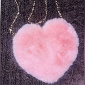 Pink Heart-Shaped Faux Fur Bag